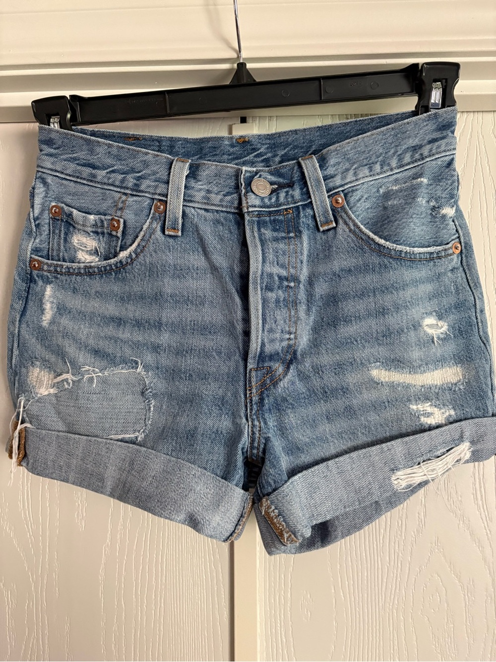 Blue Distressed Levis Denim Women's Shorts